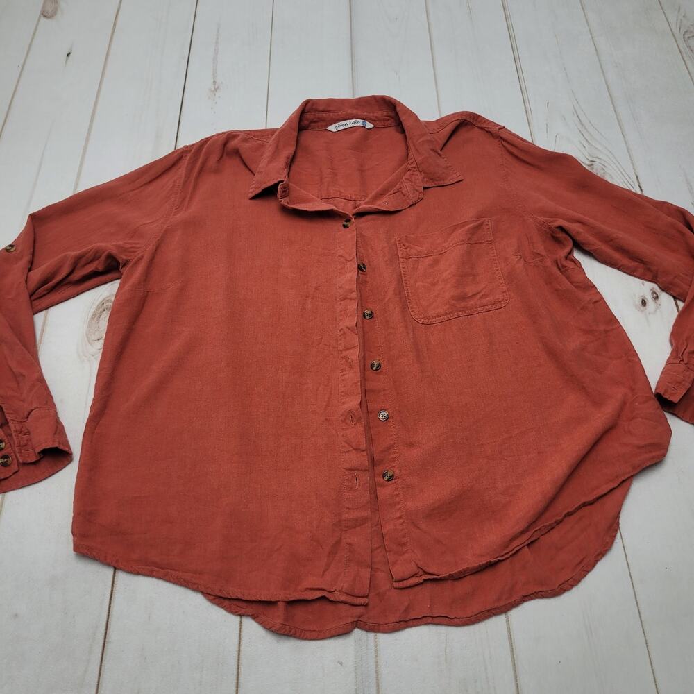 Given Kale linen blend burnt orange button down top shirt lagenlook 2x